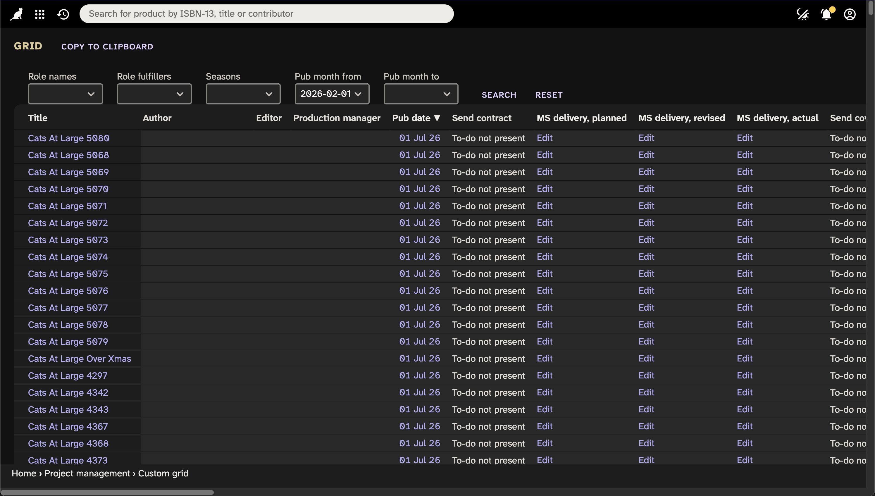 Screenshot of generic Grid report in Consonance