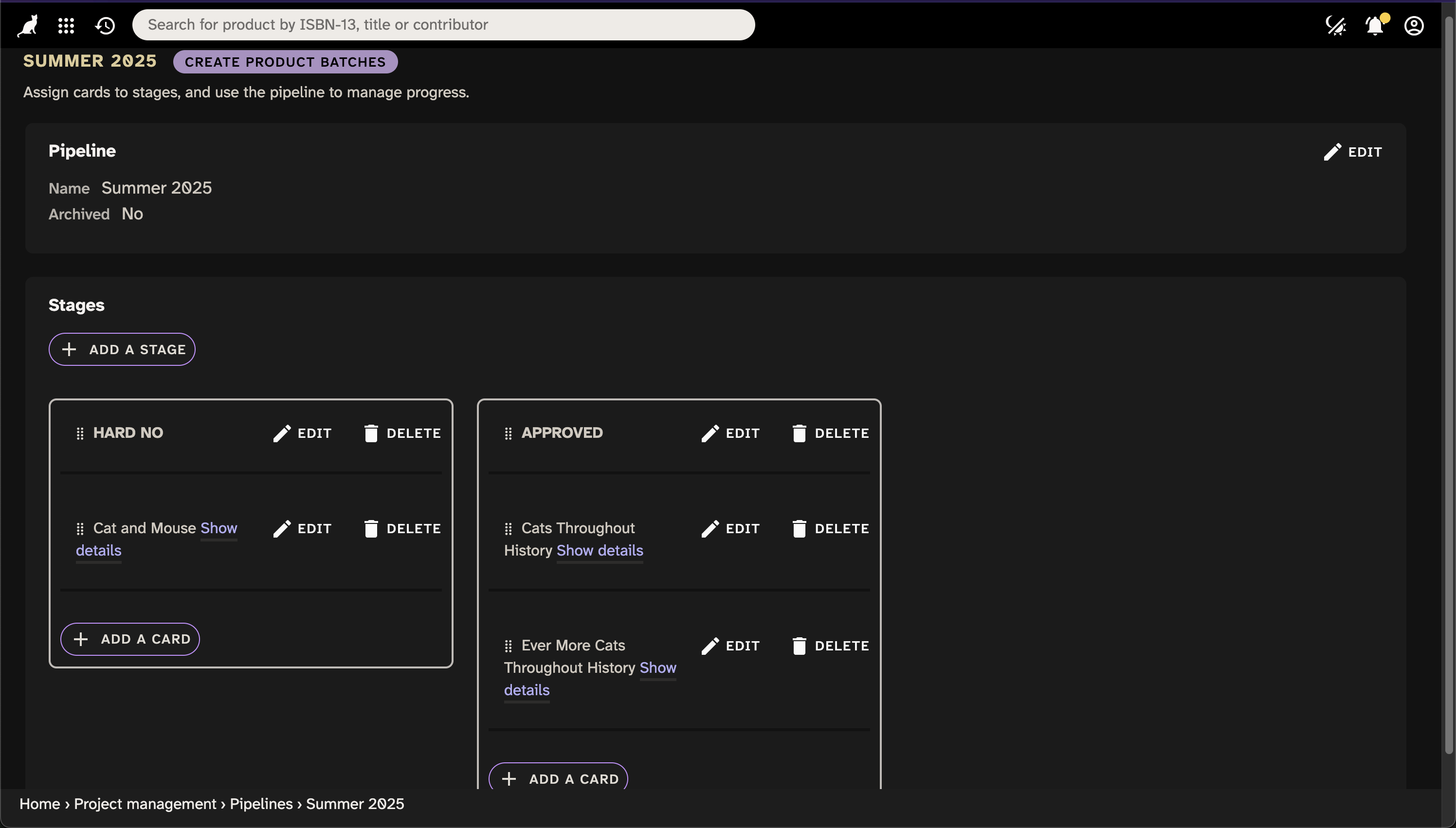 Screenshot of Pipelines
