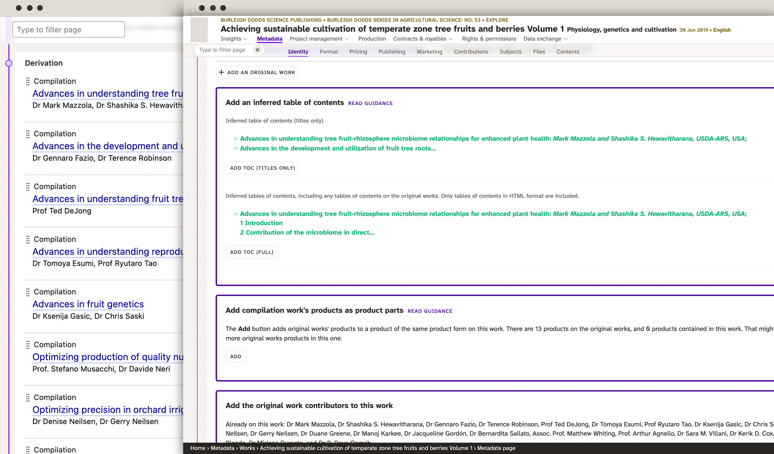 Screenshot showing Consonance's derived works feature.