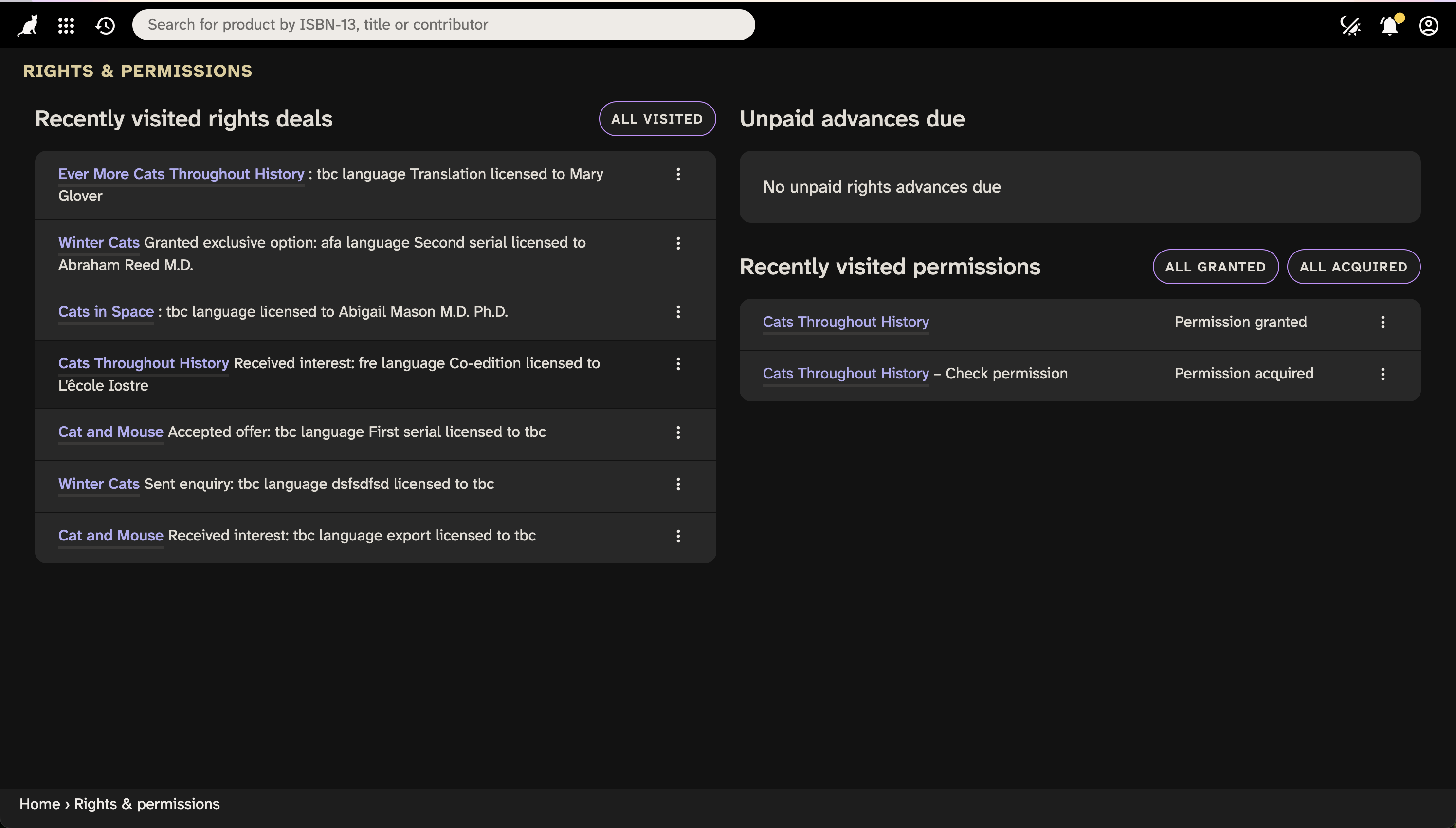 Rights deals screenshot.